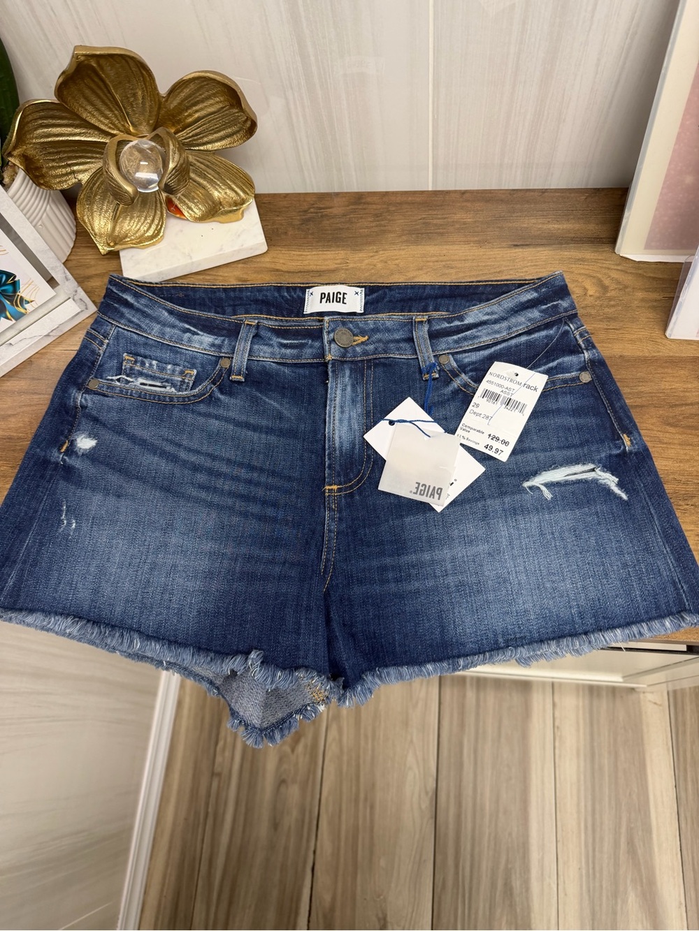 PAIGE Indigo Distressed Cutoff Denim Shorts